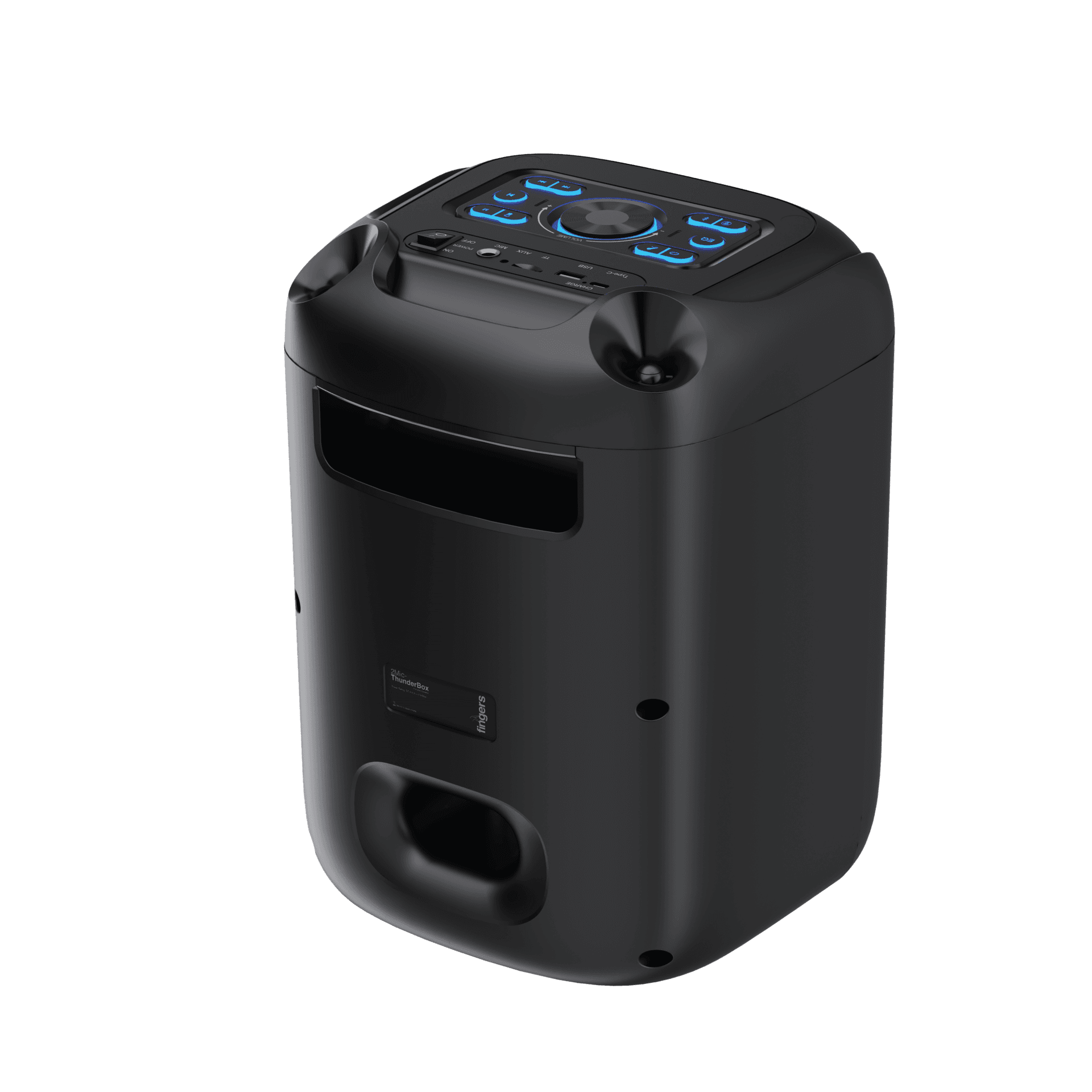 Backside view of FINGERS 2Mic-ThunderBox karaoke speaker