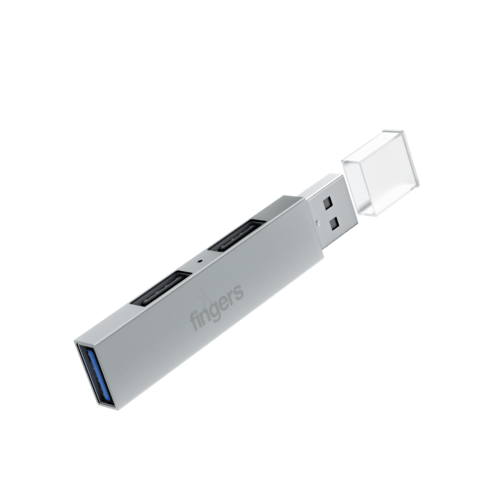 Slant view of FINGERS TriPort USB Hub in space grey colour