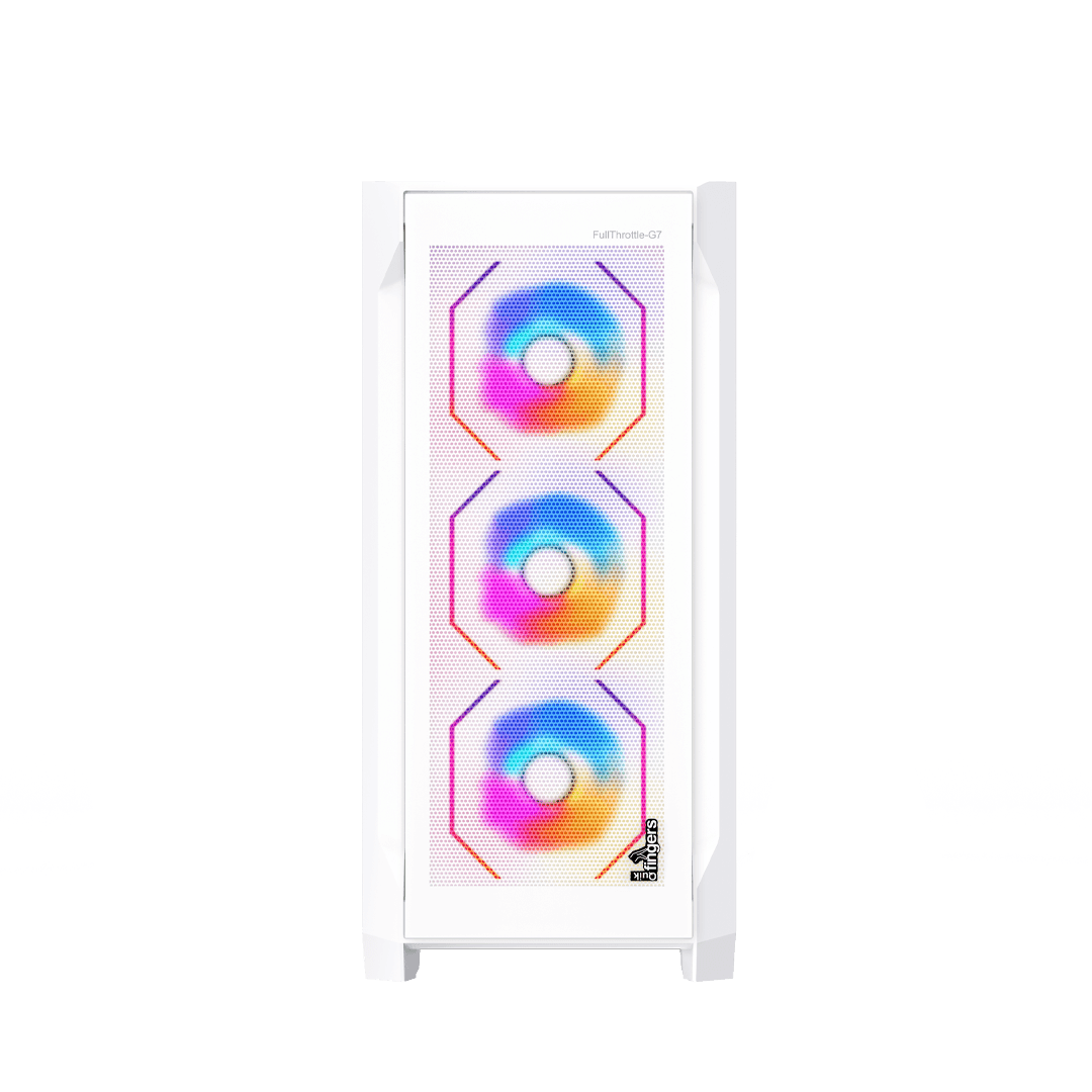 Front view of QuikFINGERS FullThrottle-G7 Cabinet with ARGB lights