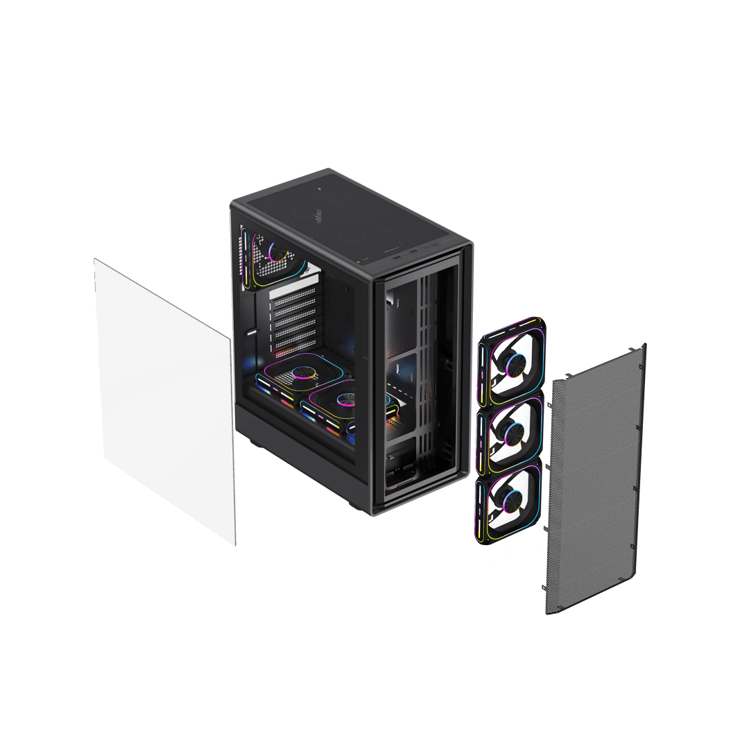 Deconstructed view of QuikFINGERS PowerMatrix-G6 Gaming Case