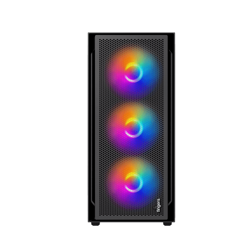 RB lights and front fan view of Dominion-E15 PC cabinet