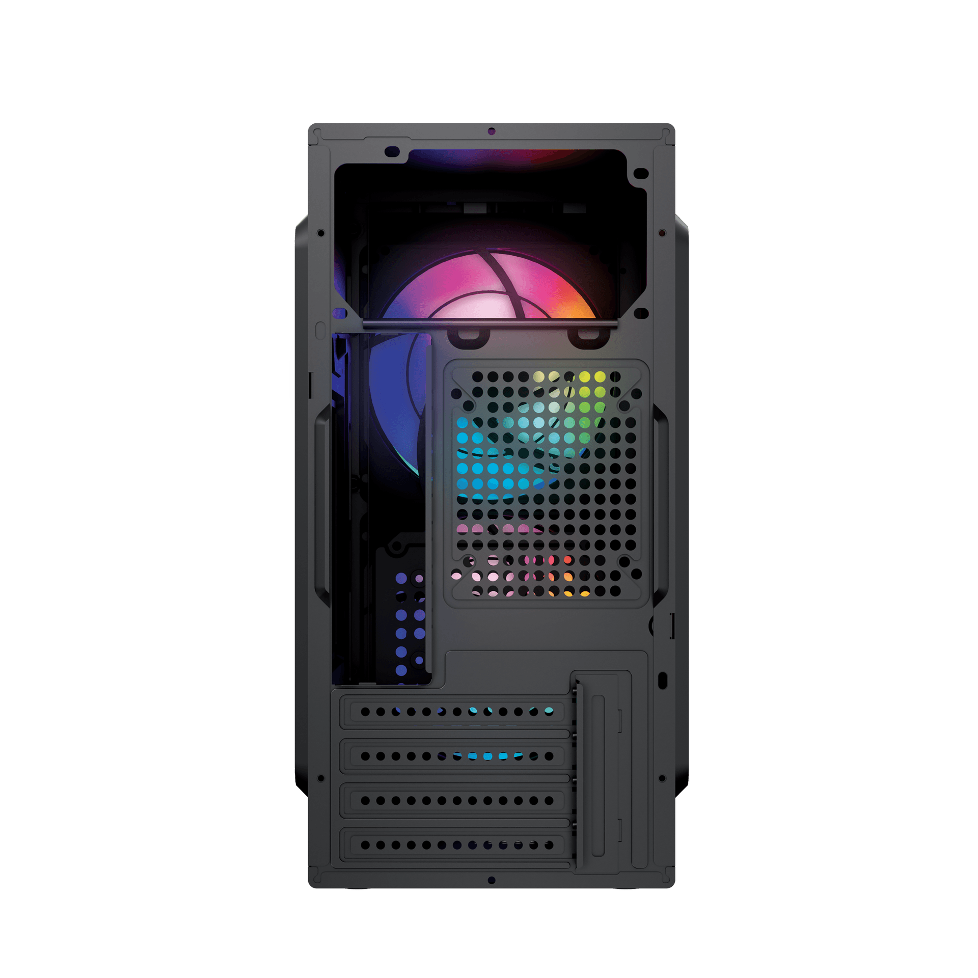 Front view of FINGERS RGB-Majesty-N5 cabinet showing two glowing RGB fans
