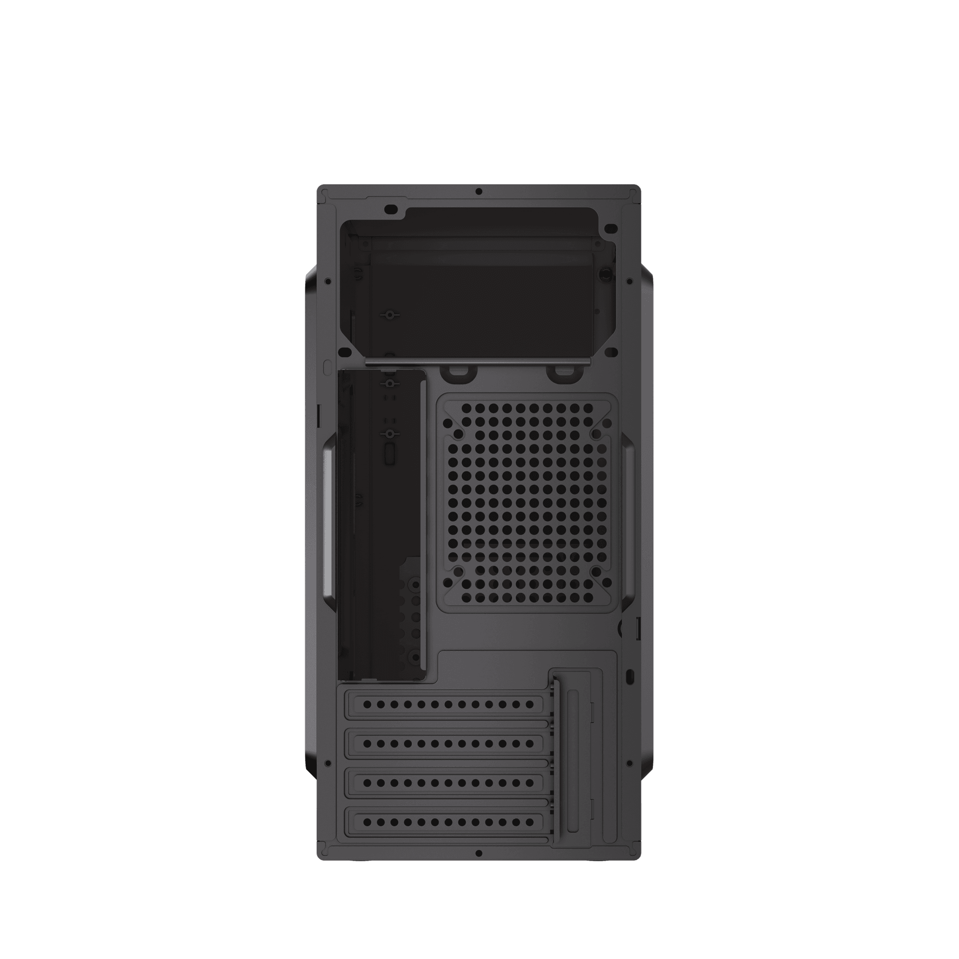 Angled view of FINGERS TurboNeo-N2 stylish black PC cabinet with modern look