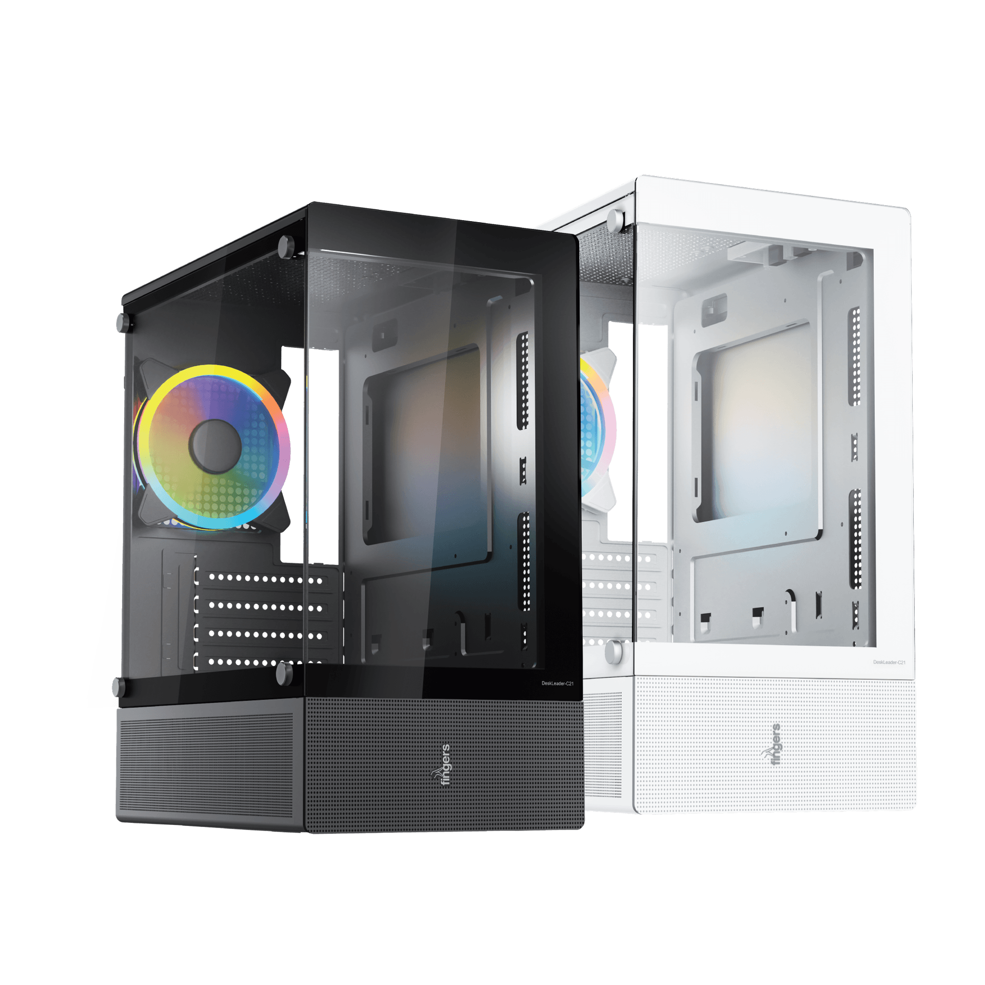 tilted view FINGERS DeskLeader C21 pc cabinet in black and white colour
