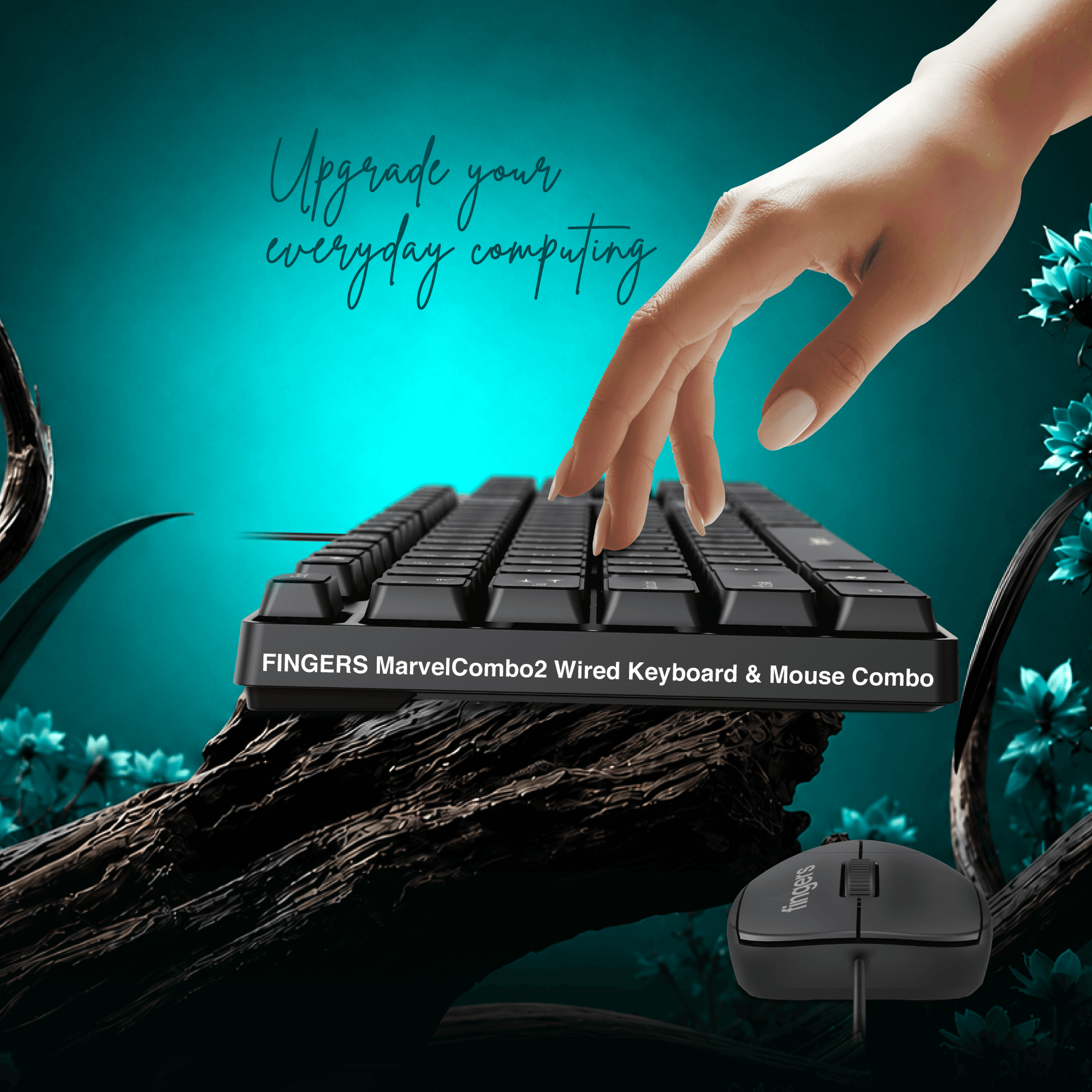 Hand typing on the FINGERS MarvelCombo2 wired desksets with comfortable key placement