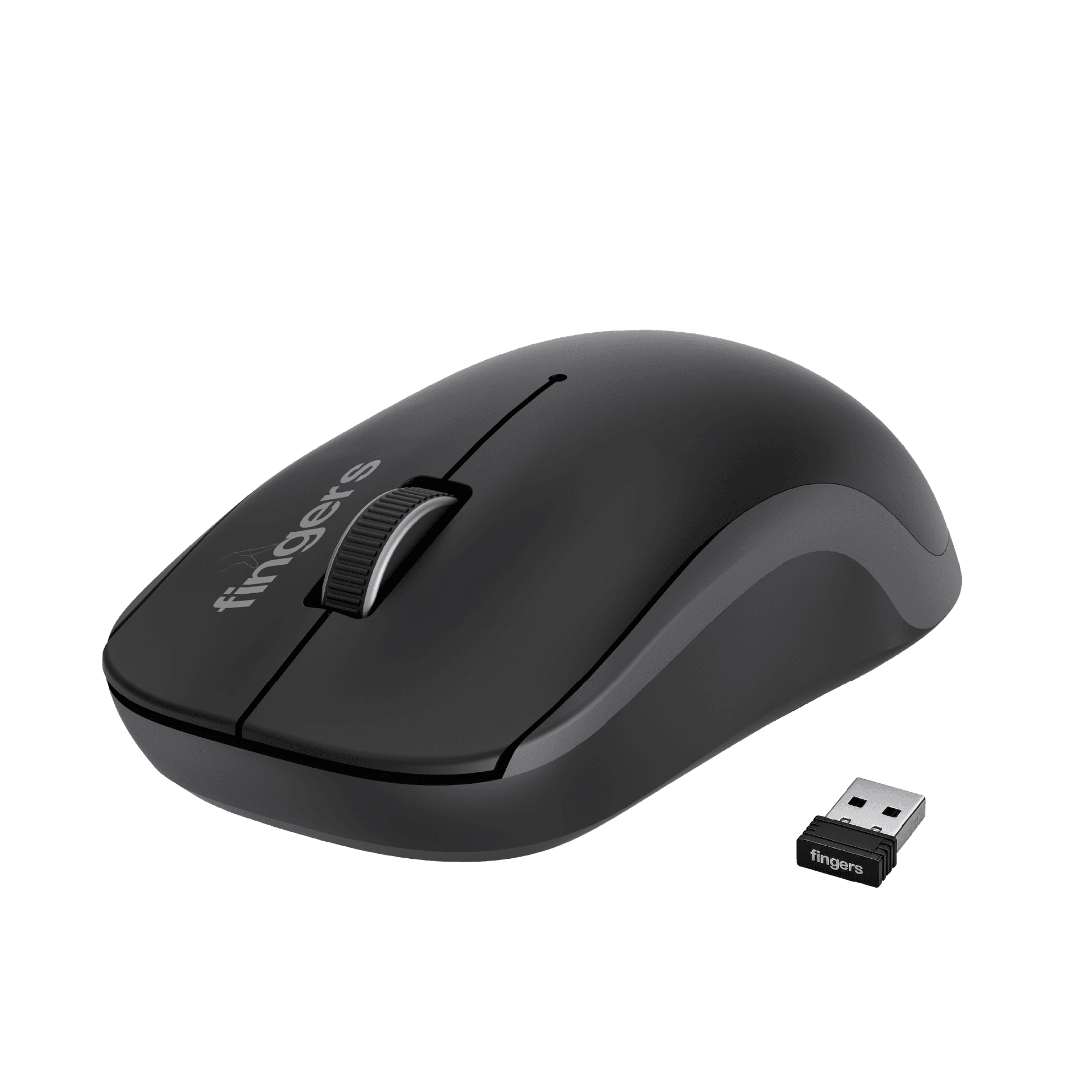 Side view of FINGERS ErgoGrip wireless mouse lightweight wireless mouse with the nano receiver