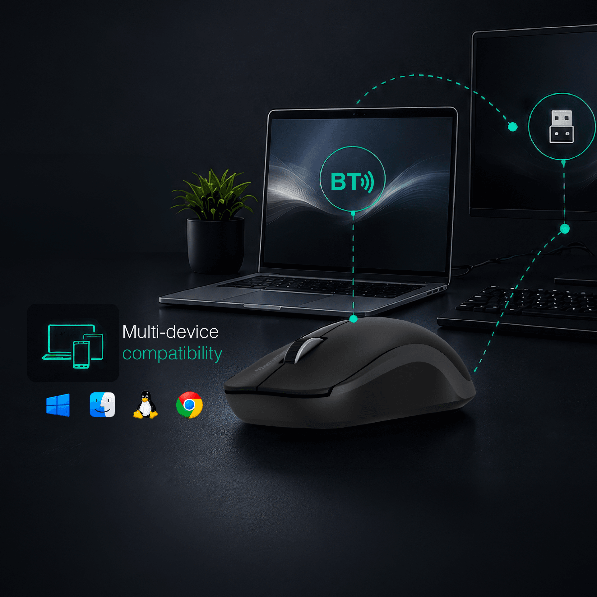 FINGERS ErgoGrip Plug n Play mouse placed beside the laptop