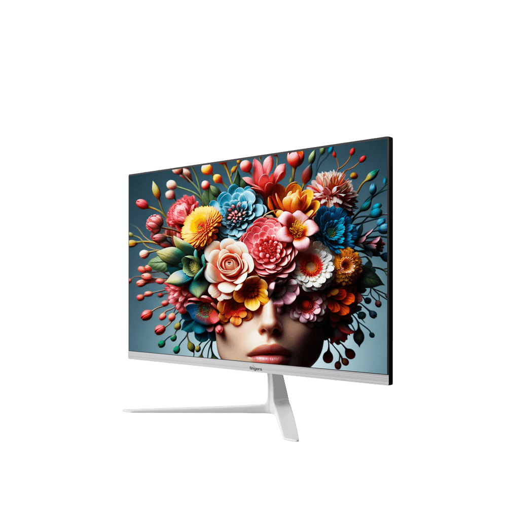 Front Cross Look Of FINGERS Satin 2150 LED Monitor In Stunning White Color
