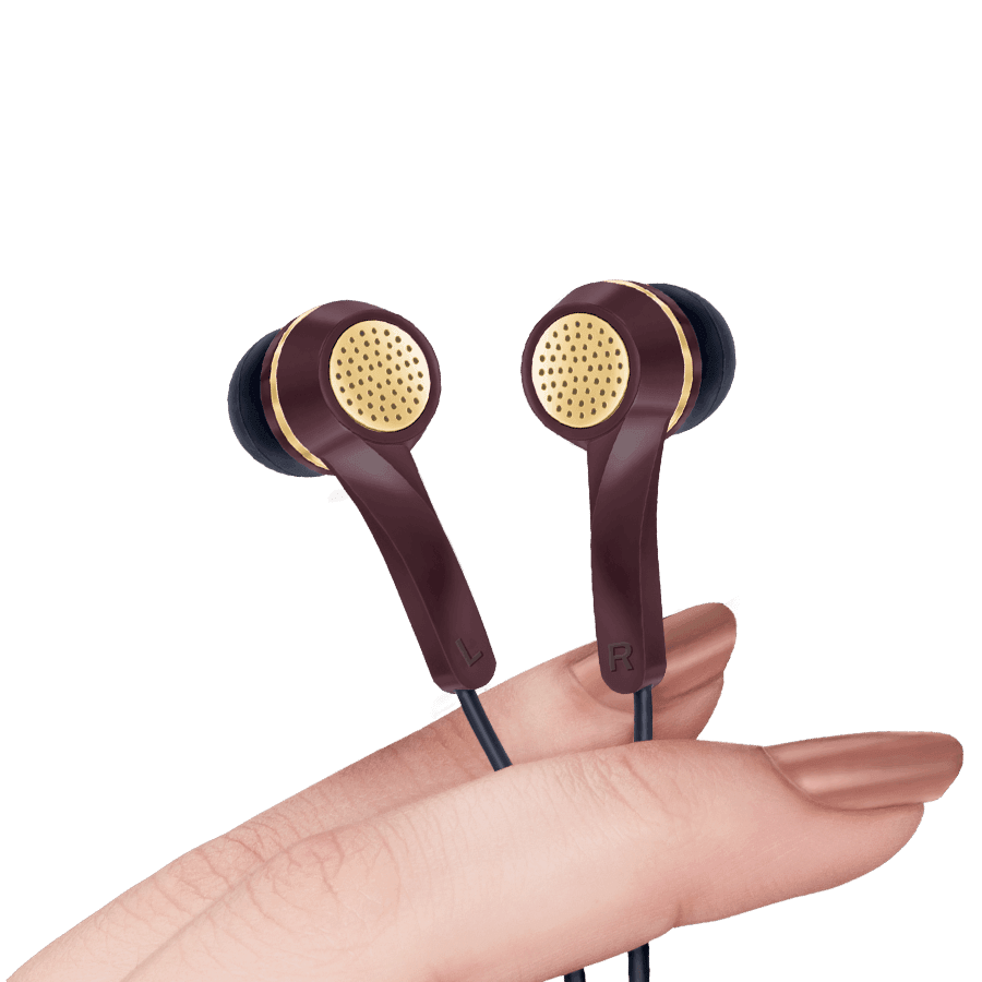 Golden L-Pin Connector of FINGERS SoundGlitzWired Earphones  Burgundy + Gold