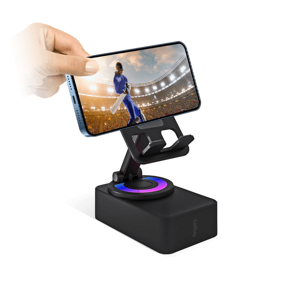 Hands Keeping Phone On FINGERS Mini MOT Portable Speaker With Stand