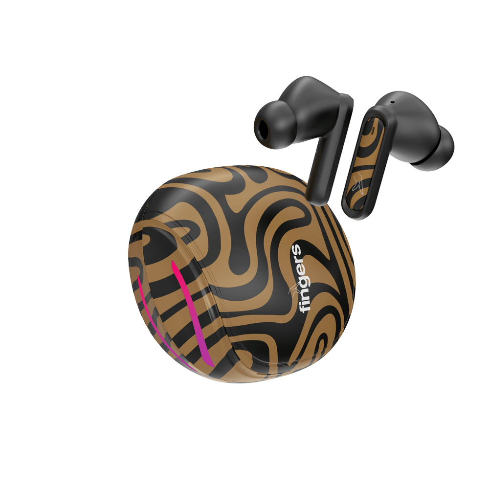 FINGERS GoZing earbuds with printed case and earbuds outside