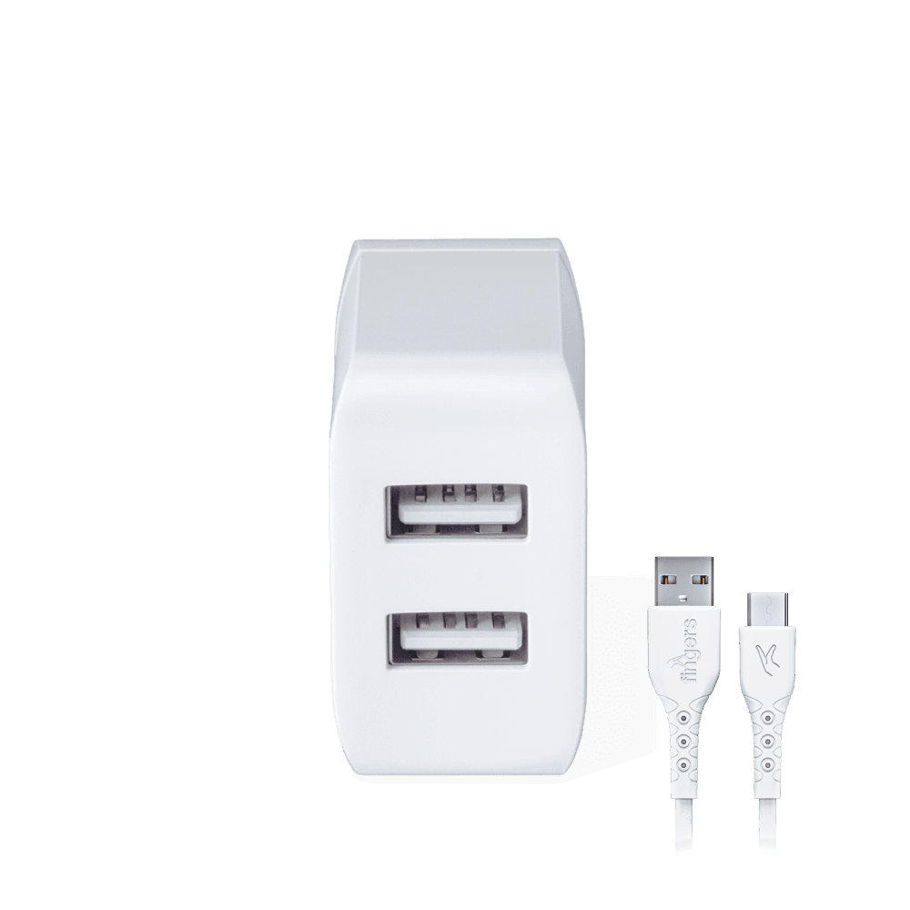 FINGERS PA-DualUSB with two ports & micro usb cable in Piano White color